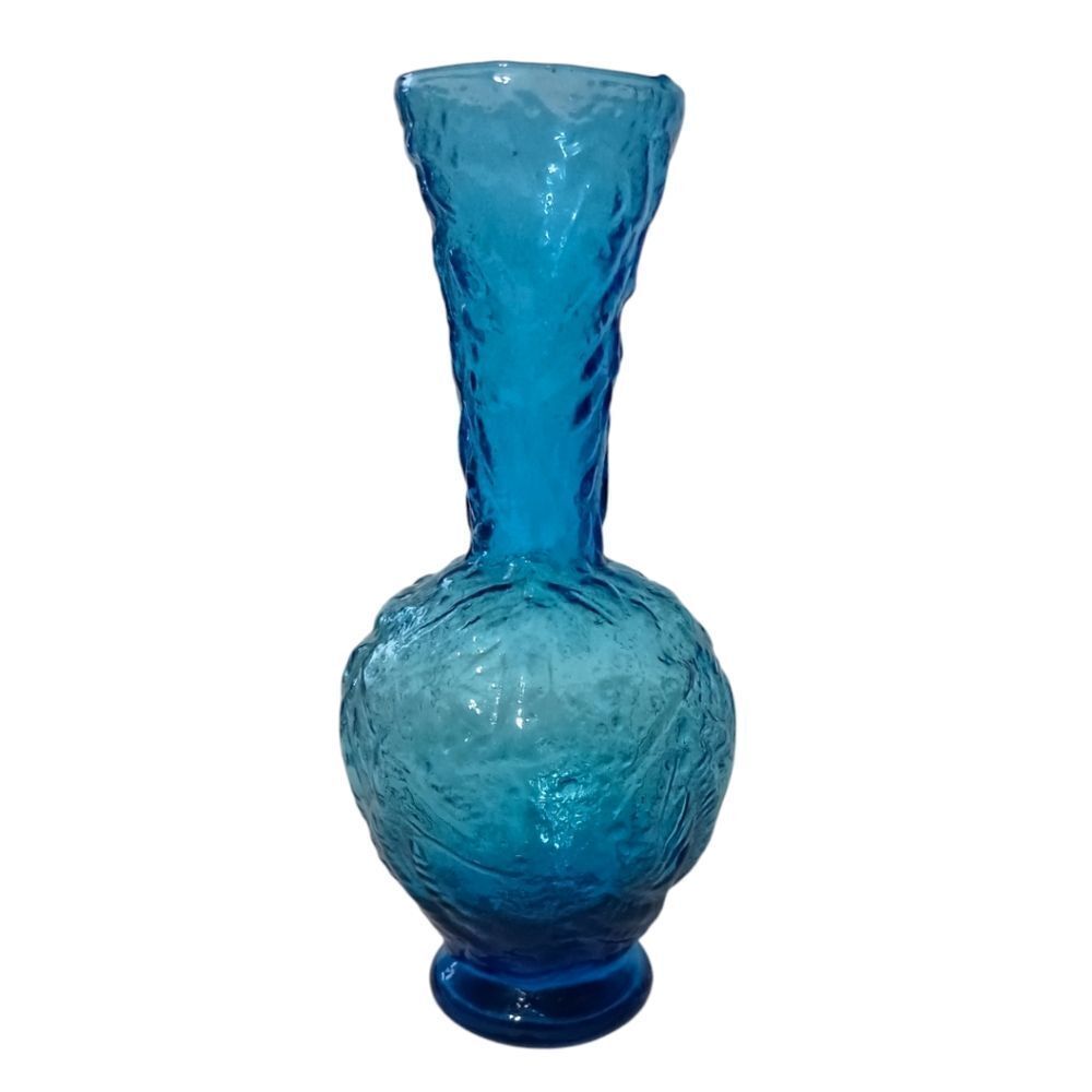 Empoli Glass Embossed Vase Flared Blue Textured Italian Ikebana MCM Abstract - Picture 7 of 15